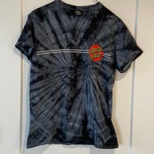 Santa Cruz Skateboarding Small T-Shirt Top Black Tie Dye Logo Small Hole Unisex